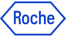 Logotipo de Roche, compuesto por el nombre 'Roche' en letras azules dentro de un hexágono de borde azul sobre fondo blanco. Es un diseño simple, limpio y corporativo que refleja la identidad de una empresa farmacéutica global.
