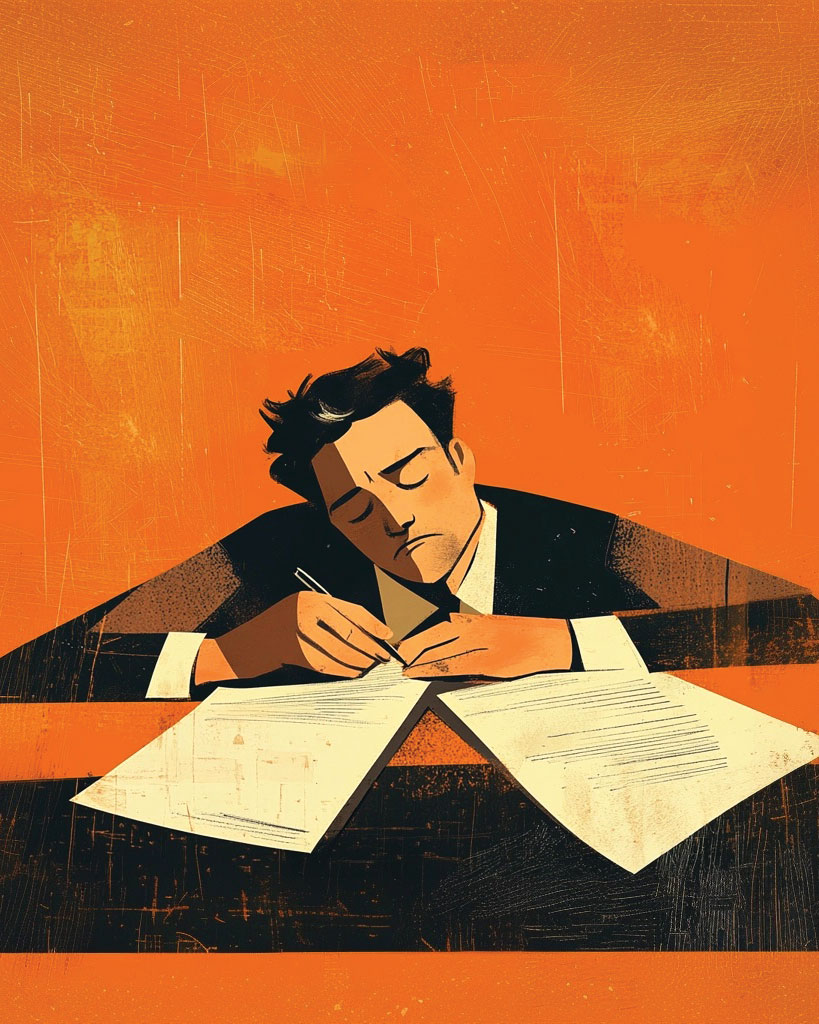 ilustración hombre ciego escribiendo