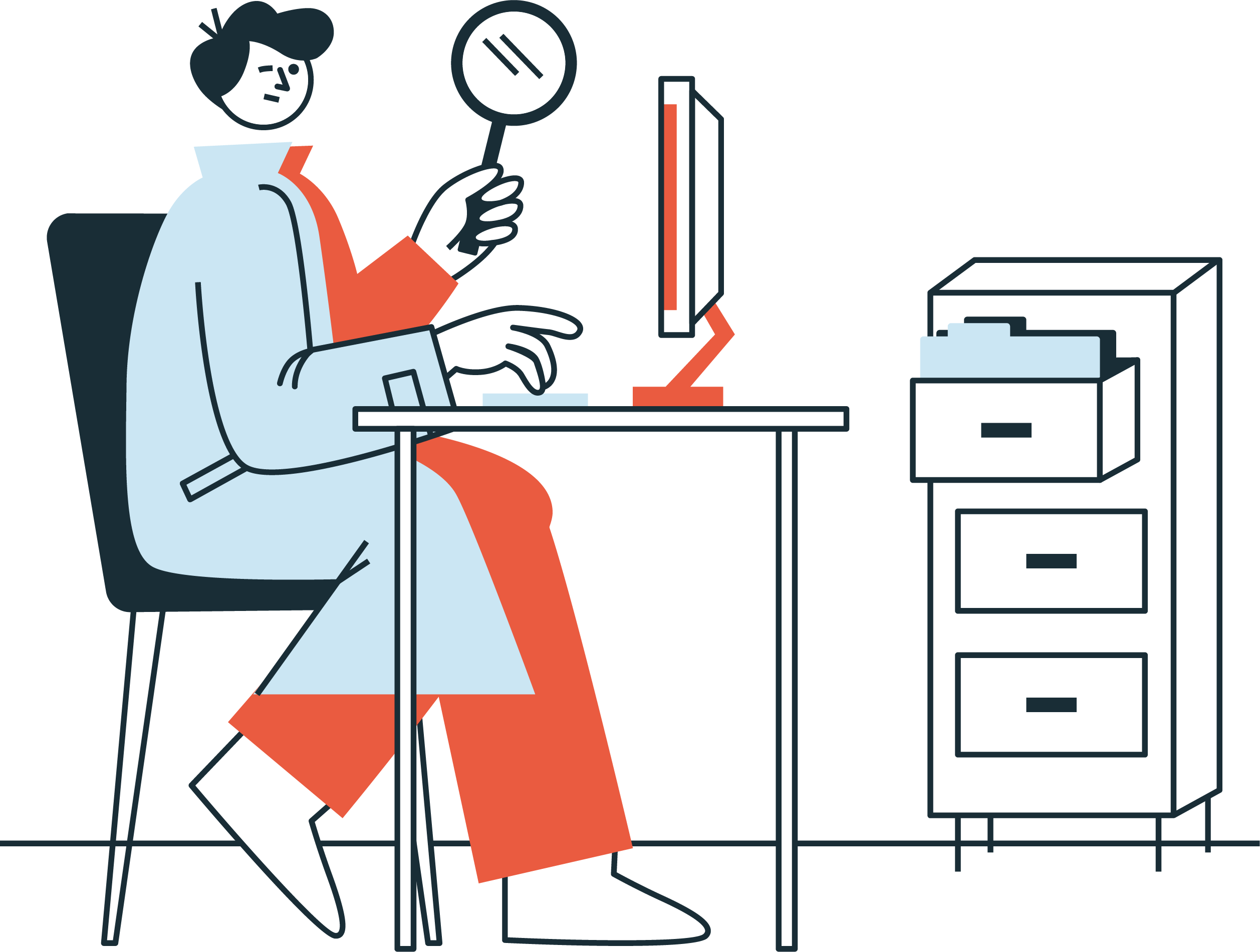 Ilustración vectorial de doctor sentado frente a un escritorio con computadora