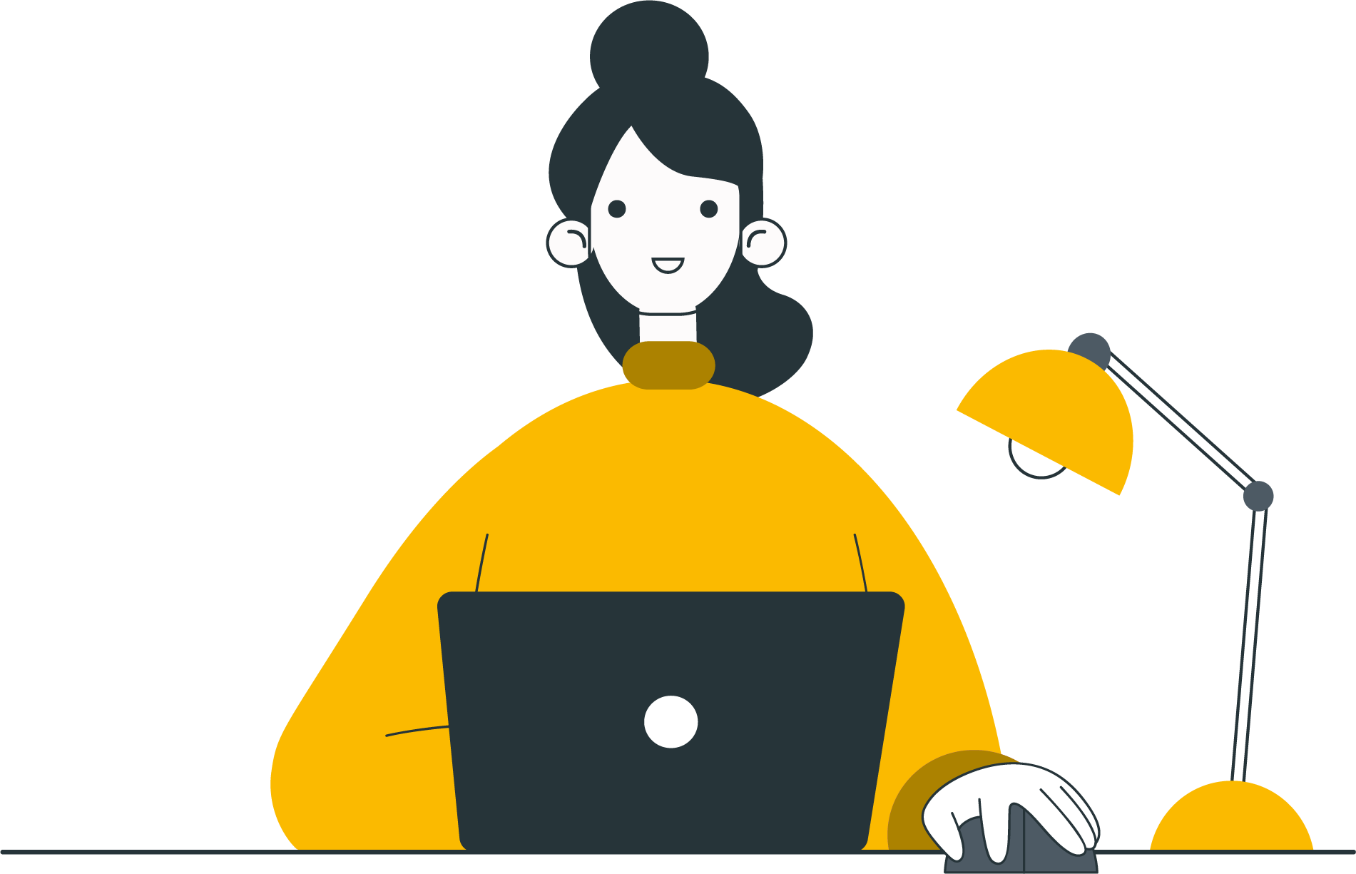 Ilustración vectorial de mujer usando una laptop