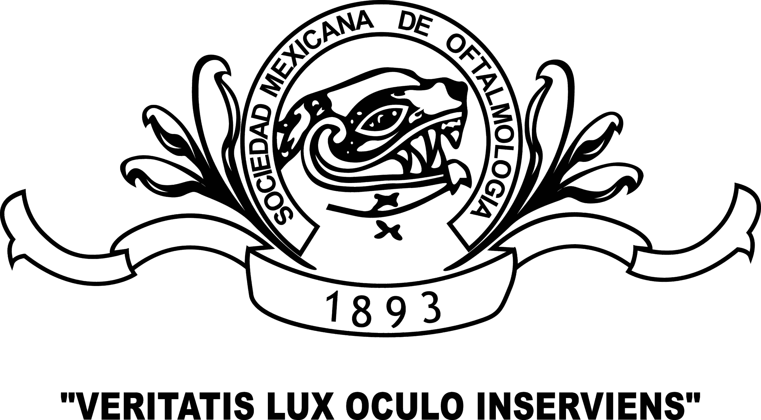 El logotipo de la Sociedad Mexicana de Oftalmología presenta una fecha 1893, al centro se ve la representación de un Jaguar en el estilo Mexica