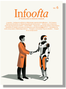 Portada de la revista Infoofta Vol. 6 con un médico y un robot dándose la mano.