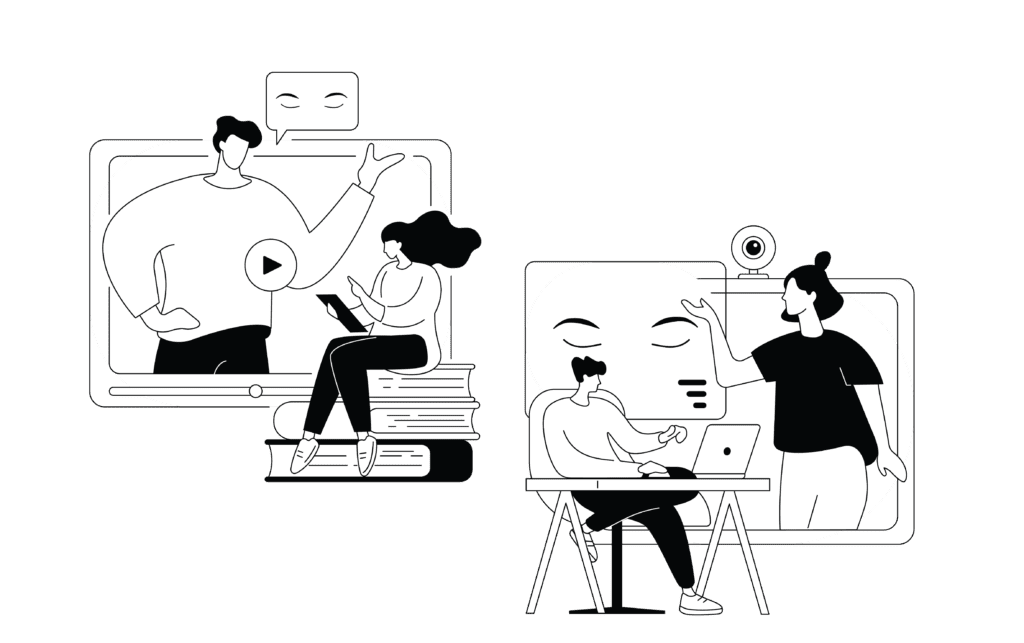 Ilustración de personas compartiendo conocimiento a través de Youtube