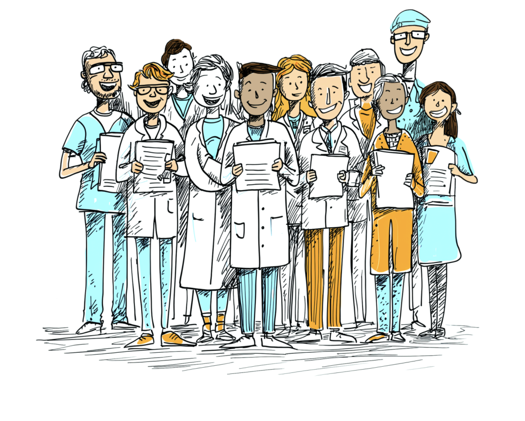 Ilustración doctores espertos en oftalmologia.