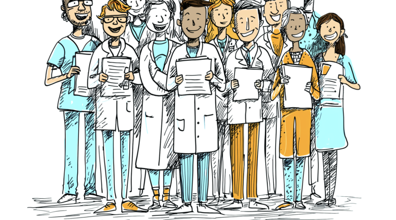 Ilustración doctores espertos en oftalmologia.